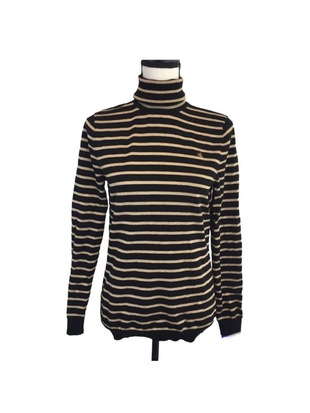 Lauren Ralph Lauren black gold knit striped turtleneck sweater Sz 2X NWT